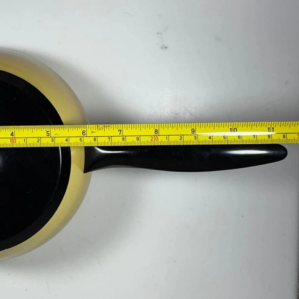 Sauce Pan Pot Yellow‎ Enamel with Black Lid MCM Vintage